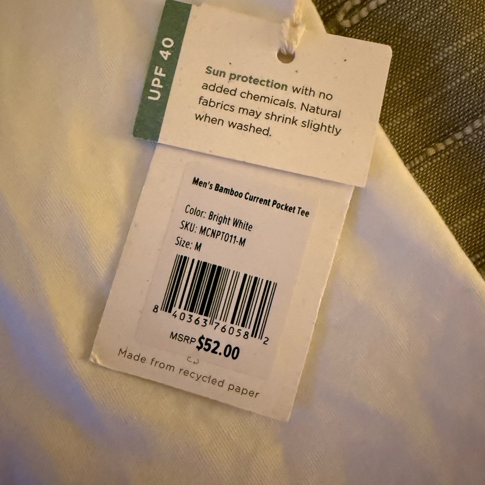 NWT Free Fly Apparel Bright White Bamboo Pocket Tee